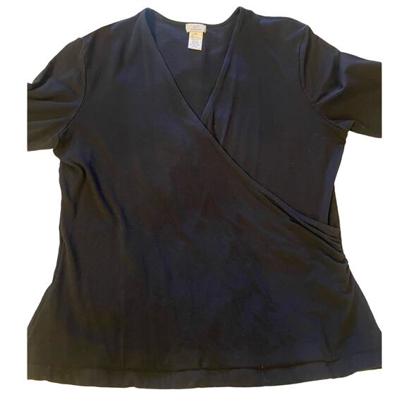 J Jill stretch black crossover front long sleeve shirt top M - Picture 2 of 4